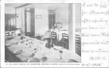 SA1659 - View of tables and chairs in the dining room. Photo is connected to the Church Family. Identified on the front., Winterthur Shaker Photograph and Post Card Collection 1851 to 1921c